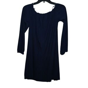 One Clothing Los Angeles Navy Blue Off Shoulder Long Sleeve Shirt